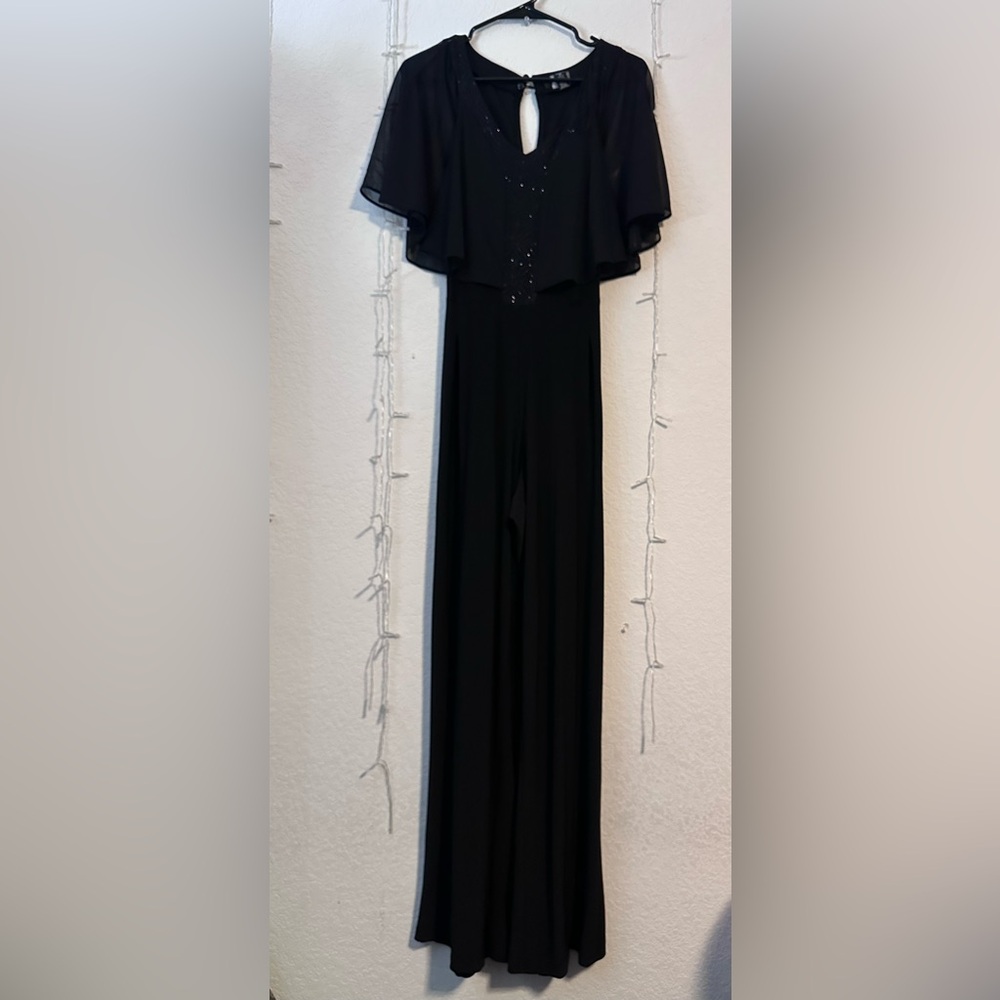 R&M Richards Black Jumpsuit with Sheer Overlay